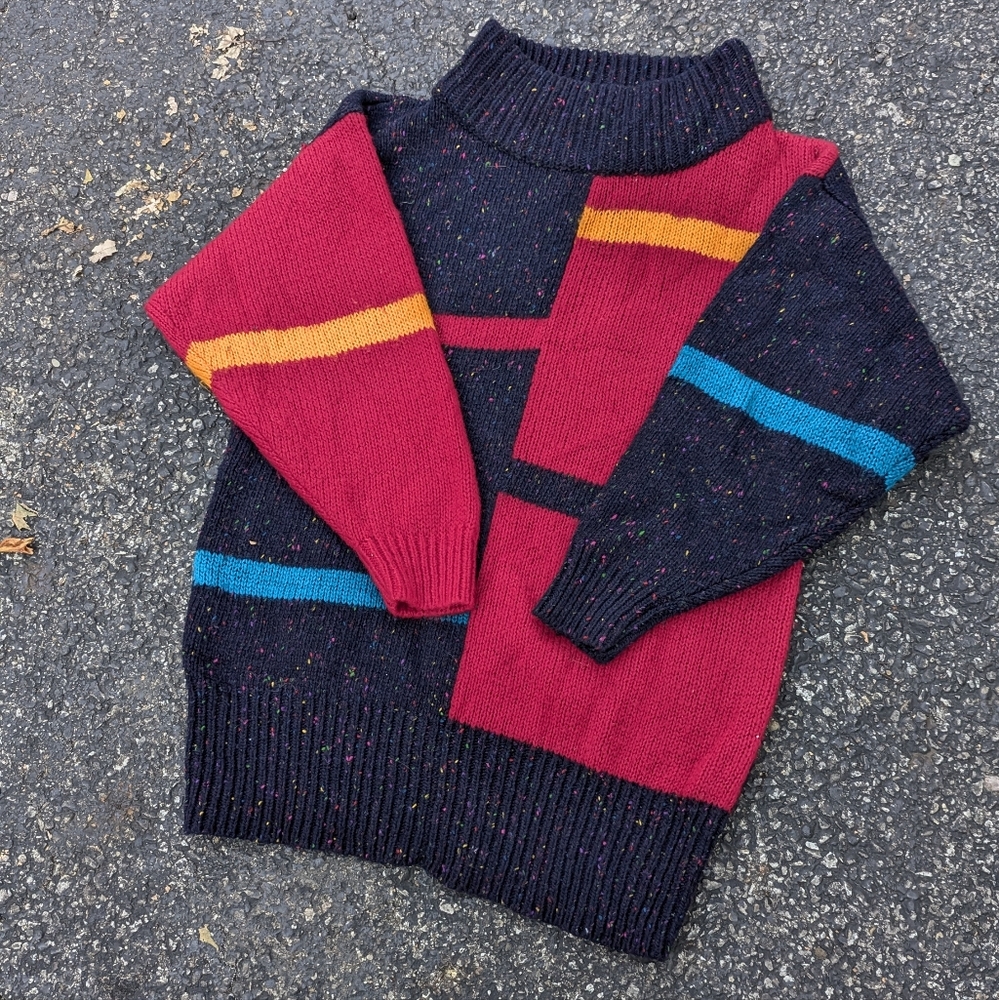 Vintage 90s Multicolor Colorblock Cozy Oversized Sweater